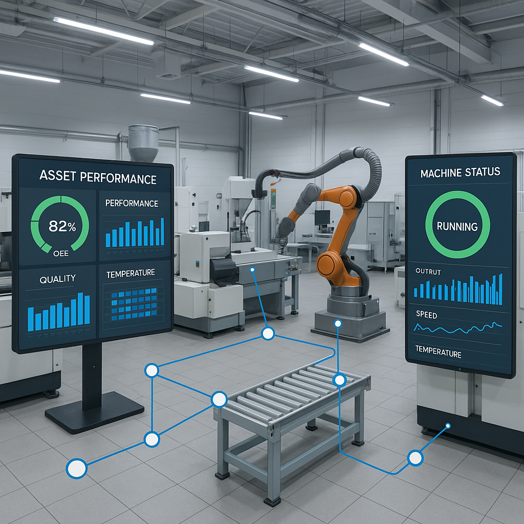 A modern manufacturing facility floor with connect